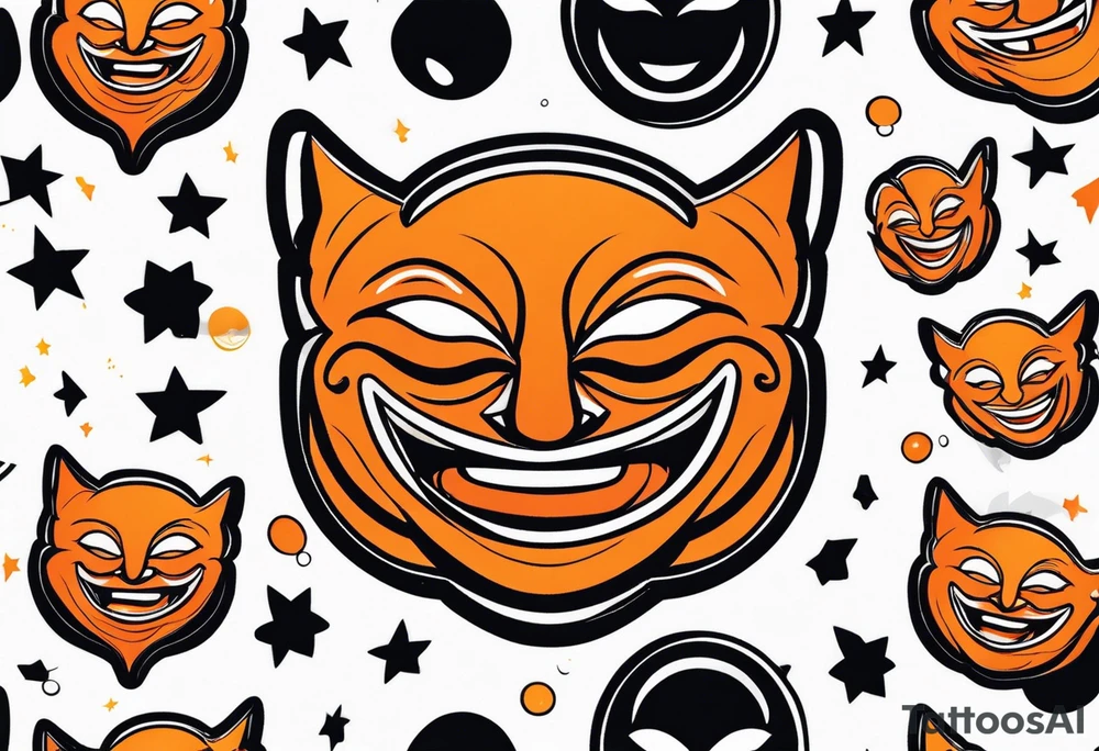 Laughing mask that is orange and black simplistic tattoo idea