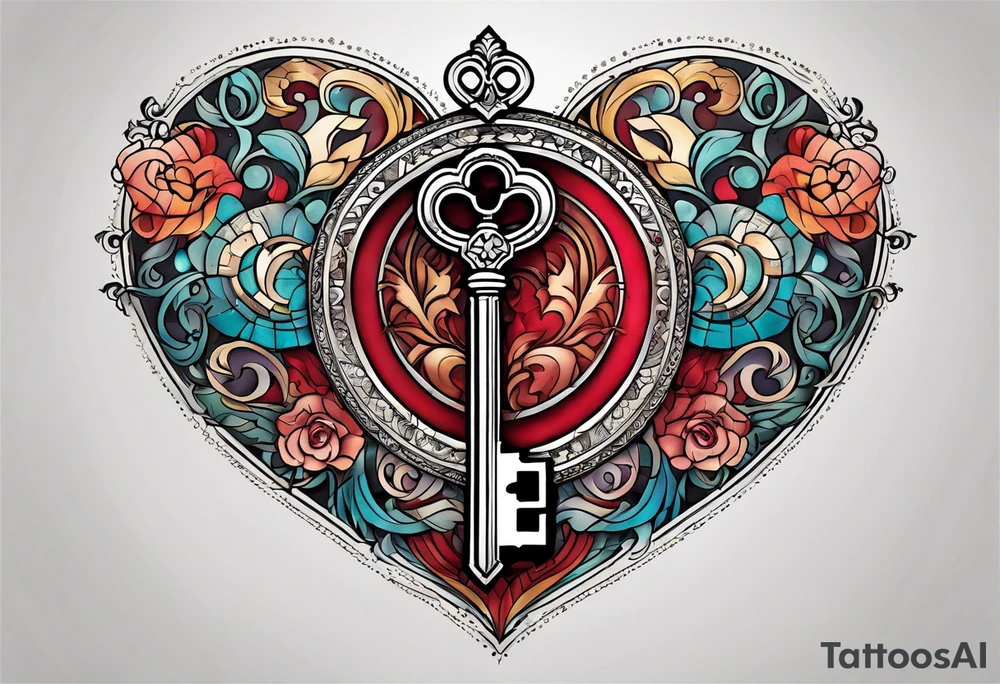 Heart shaped antique key tattoo idea