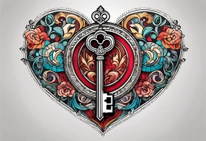 Heart shaped antique key tattoo idea