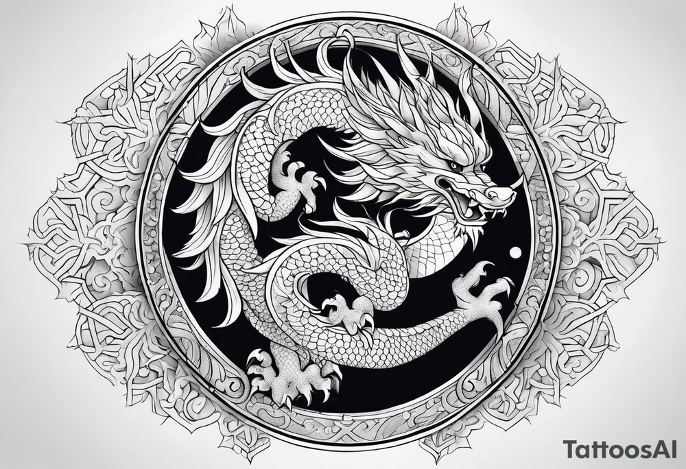 japanese dragon cute , celestial, cross, snowflake tattoo idea