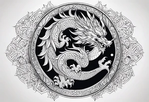 japanese dragon cute , celestial, cross, snowflake tattoo idea