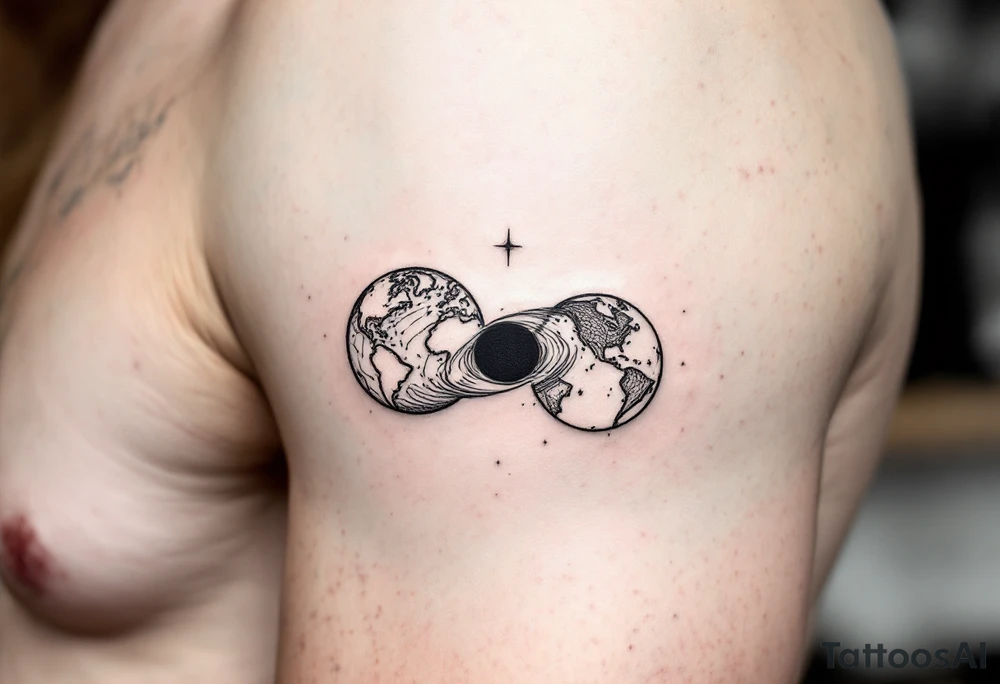 2 different worlds on both sides of a black hole tattoo idea