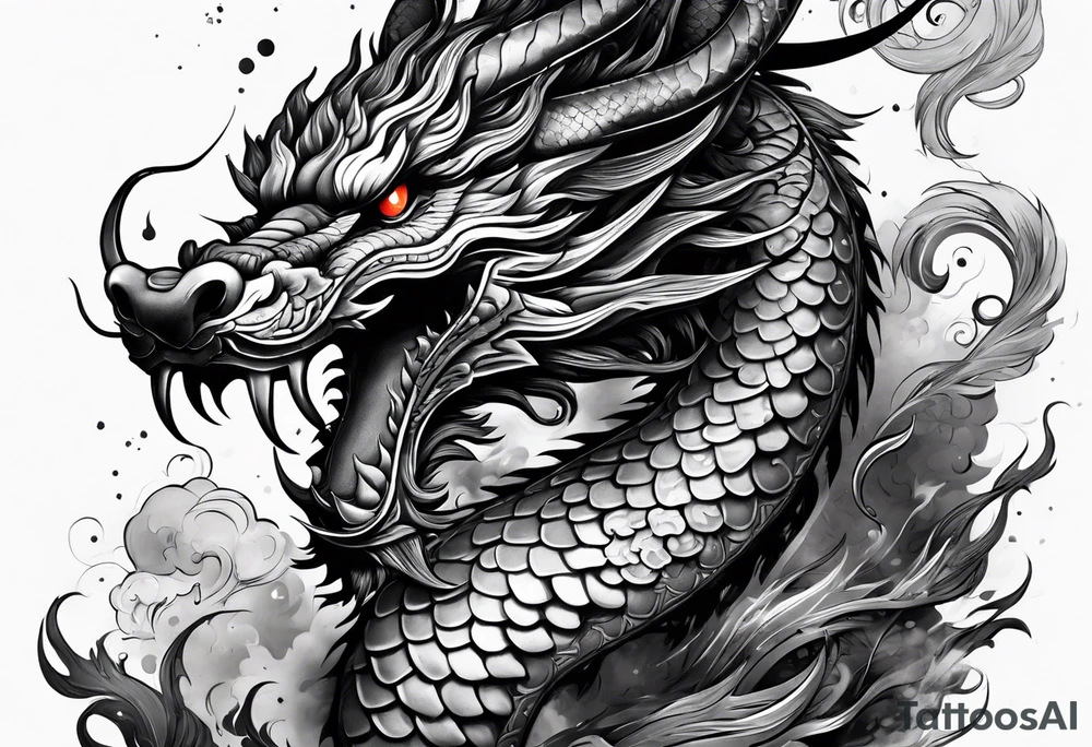 Traditional Japanese Dragon full body and smoke tattoo idea