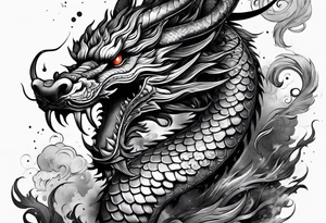 Traditional Japanese Dragon full body and smoke tattoo idea