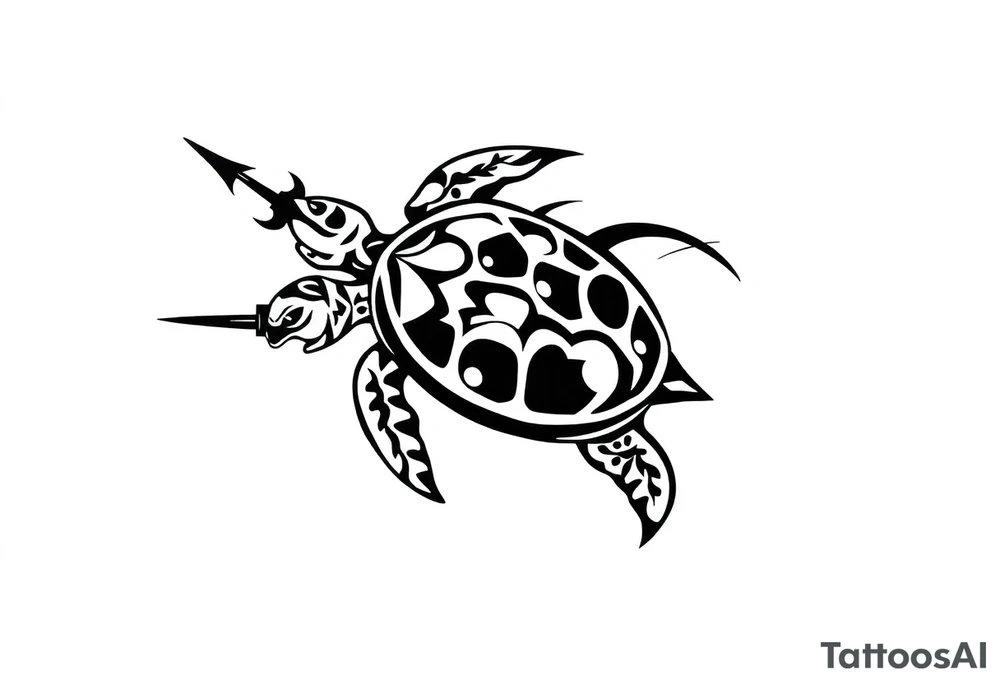 Turtle with a trident tattoo idea