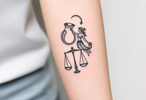 I want a tattoo that combines the Aquarius water bearer and the Libra scales. The water should flow elegantly from the jug, merging into or balancing the scales below. tattoo idea