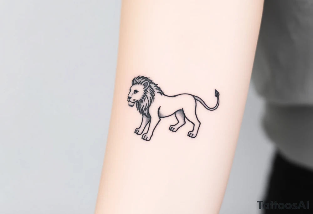 minimalist lion on female forearm tattoo idea