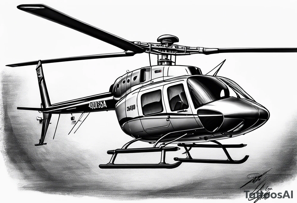 a bell 407 helicopter with the name "T. Sousa" on it. tattoo idea a bell 407 helicopter with the name "T. Sousa" on it. tattoo idea