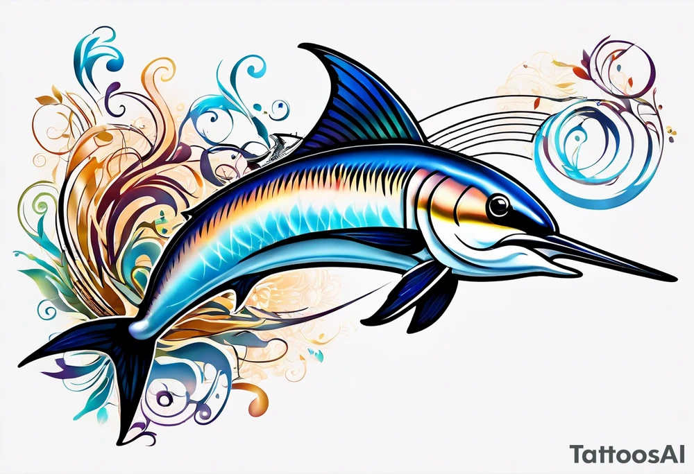 Marlin, musical notes, peace tattoo idea