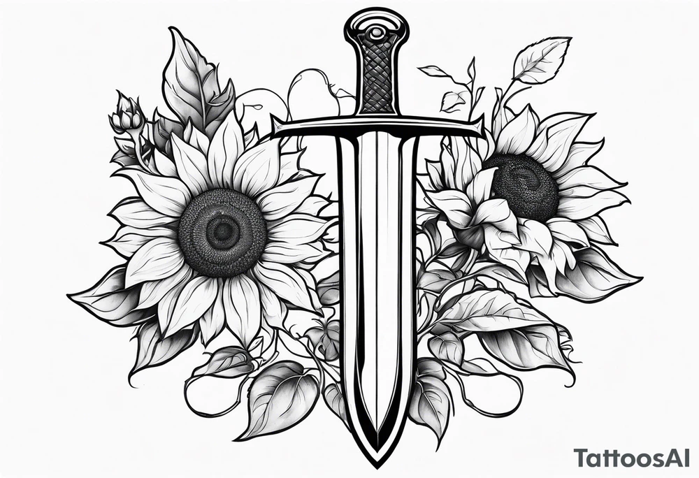 sword with sunflowers and vines covering it tattoo idea
