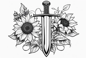 sword with sunflowers and vines covering it tattoo idea