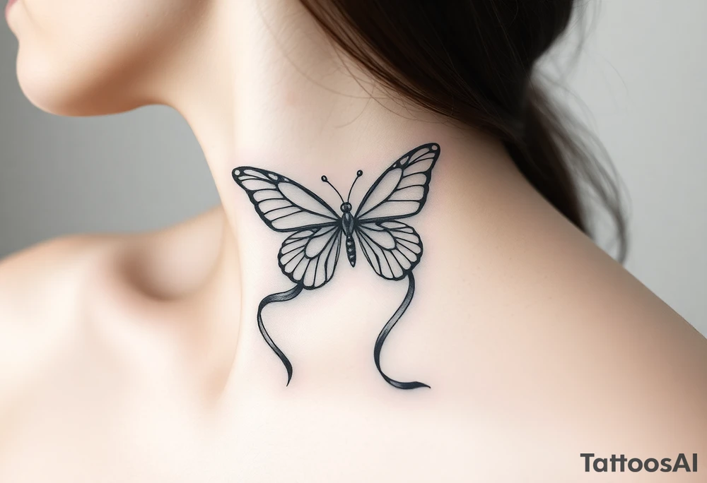 ethereal butterfly with flowing silk ribbons in moonlight tattoo idea