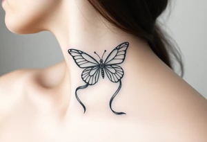 ethereal butterfly with flowing silk ribbons in moonlight tattoo idea