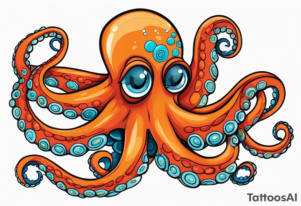Orange and red Octopus with blue and teal suckers tattoo idea