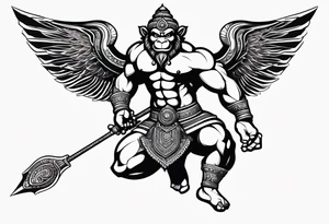 hanuman flying holding his mace tattoo idea