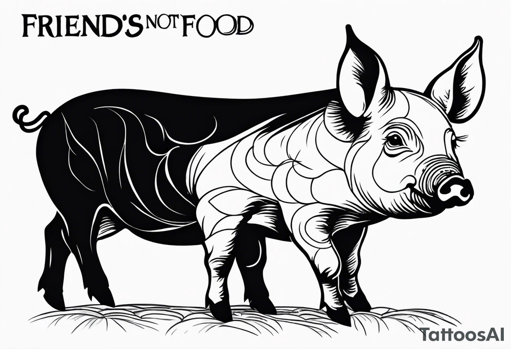 cute piglet.
with text: "friends not food" tattoo idea