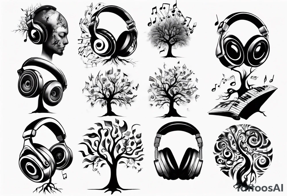 music speaker note tree headphones tattoo idea