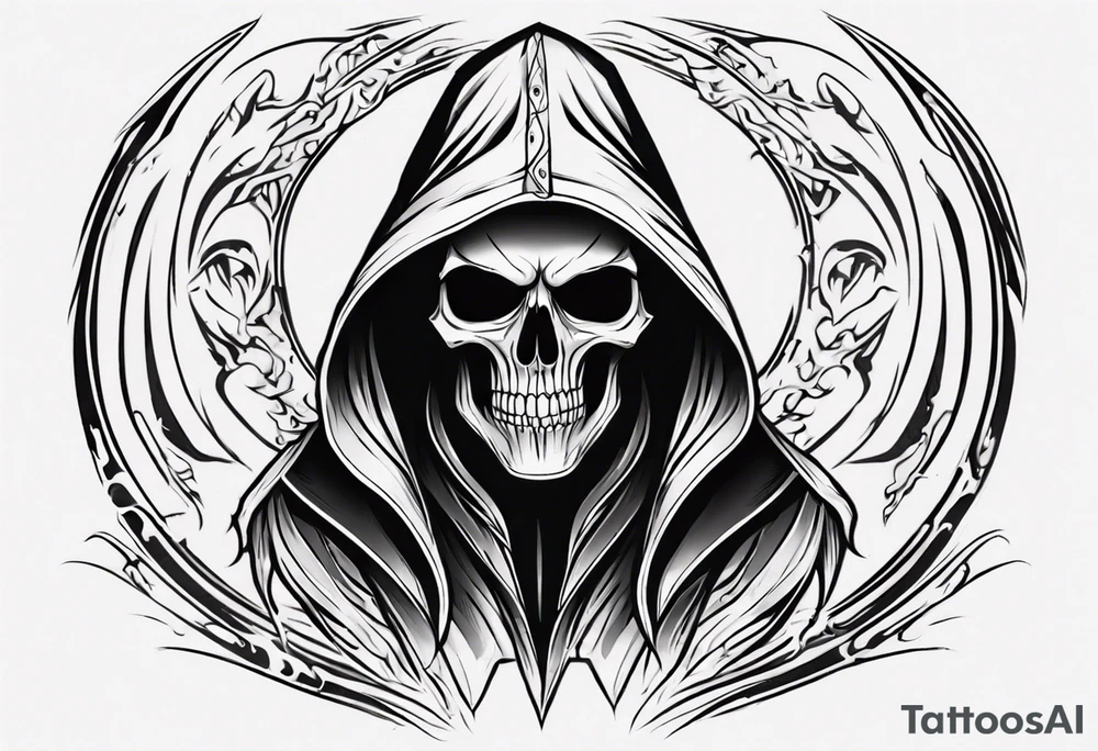 Upper half of a hooded reaper with no weapon tattoo idea