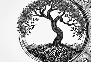 Circular tree of life, with "D3" in the branches, and, "S" and "J" in the roots tattoo idea