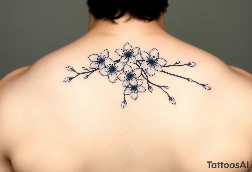 delicate cherry blossoms swirling in spring breeze with petals tattoo idea