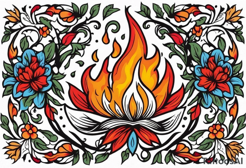 flames of fire
old school vintage simple traditional design surrounded by vintage flowers


bold color simple tattoo idea