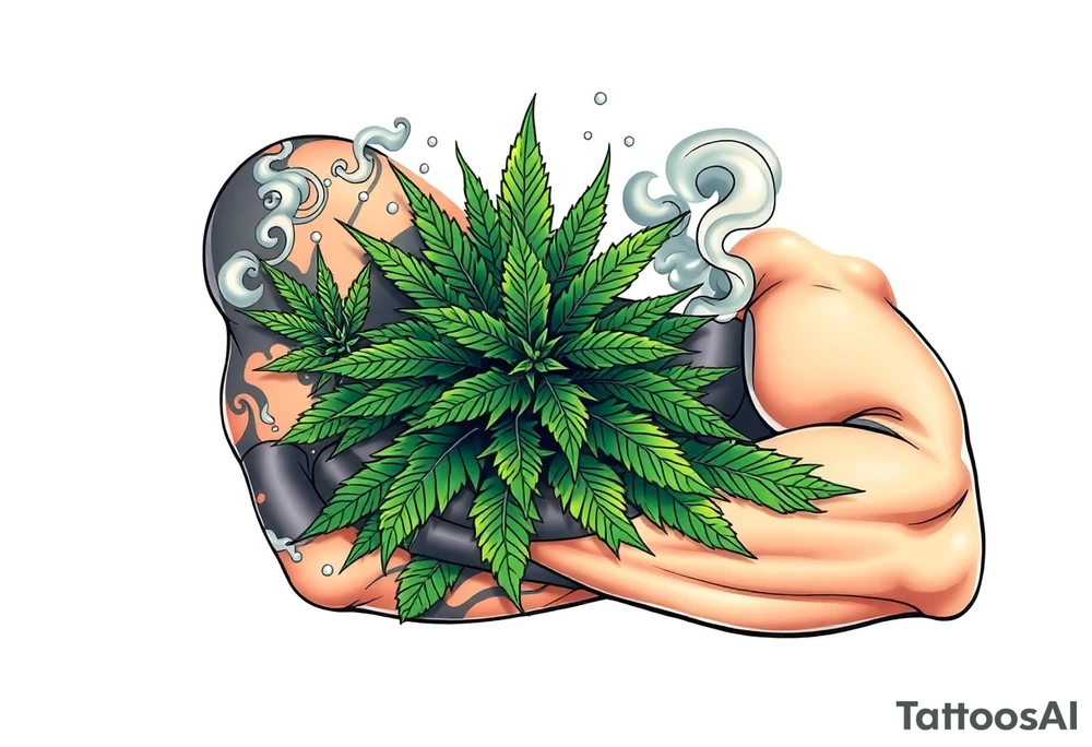 Massive weed plant surrounded by smoke tattoo idea