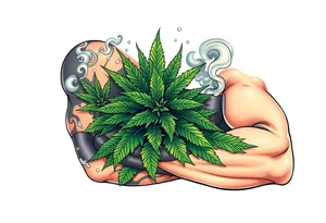 Massive weed plant surrounded by smoke tattoo idea