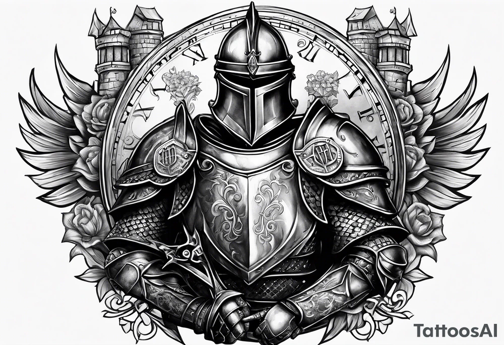 knight with heavy armor with clock and less detail tattoo idea knight with heavy armor with clock and less detail tattoo idea