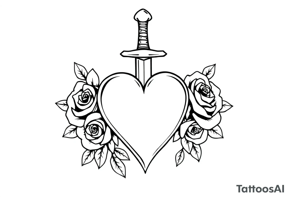 dagger piercing a heart with roses tattoo idea
