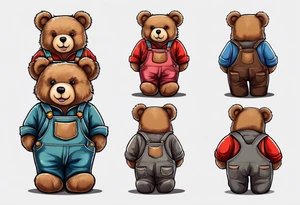 standing teddy bear in overalls and boots from behind tattoo idea