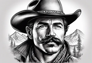 Cowboy with handlebar mustache tattoo idea