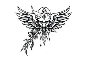 long shaman style mytical bold line with viking rhyme tattoo idea