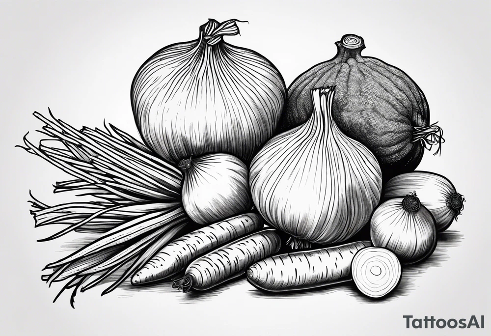 Onion, carrots, celery tattoo idea