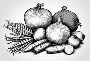 Onion, carrots, celery tattoo idea