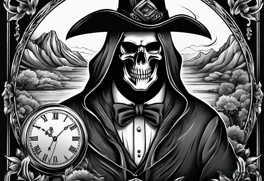 reaper in smoking with pocket watch tattoo idea