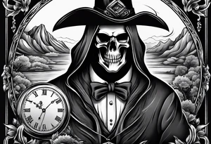 reaper in smoking with pocket watch tattoo idea