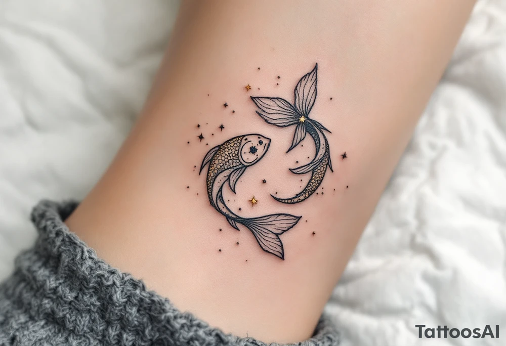 This Pisces tattoo features the star constellation in shimmering gold ink, blending cosmic beauty with astrological meaning. tattoo idea