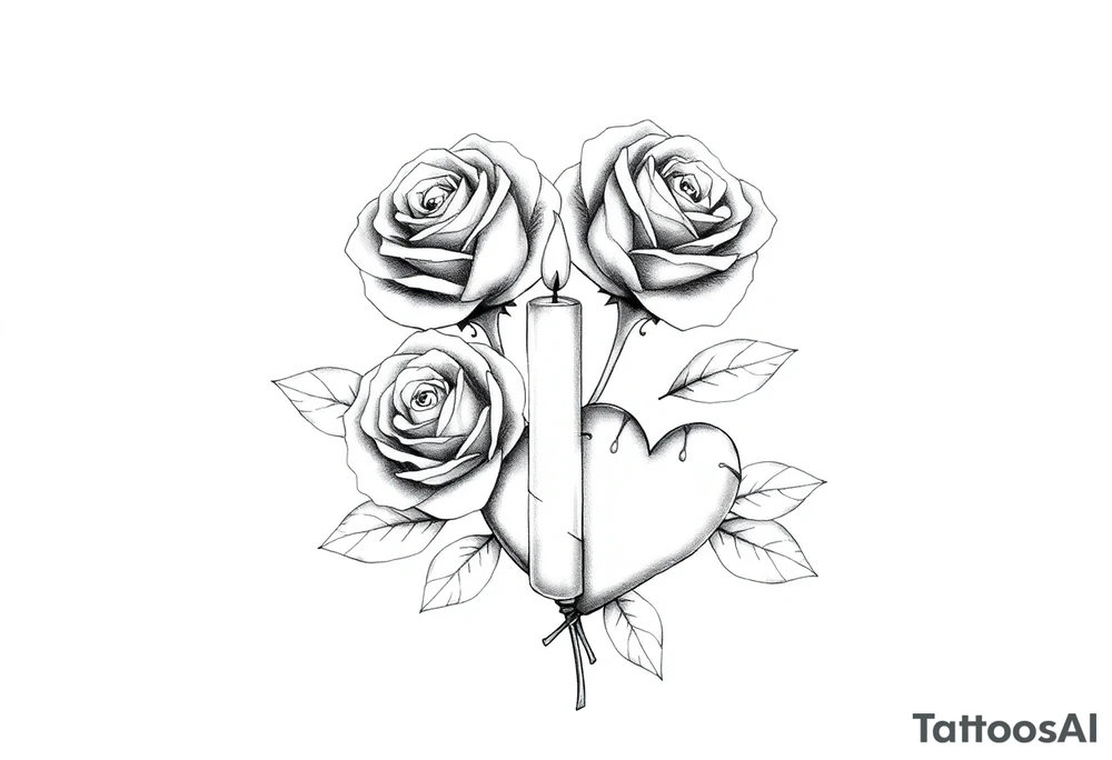 blue, Passed baby, two roses, two candles, hearts tattoo idea
