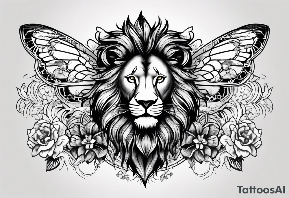 Bees, Lion, the word Papi with the date 4/15/23. tattoo idea