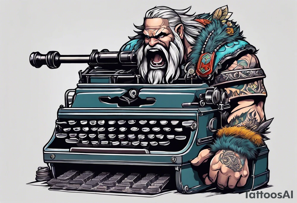 barbarian coming out of a typewriter tattoo idea
