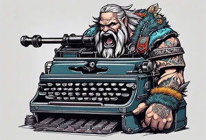 barbarian coming out of a typewriter tattoo idea