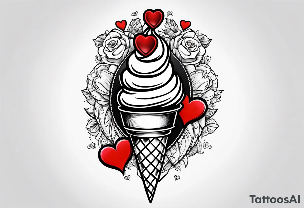 small ice cream cone with small red heart on it somewhere while representing Paris tattoo idea