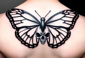 powerful majestic and dark monarch butterfly with skull detail in the wings tattoo idea