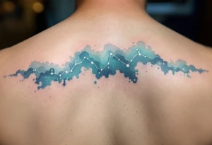 A fine-line Capricorn constellation in shimmering silver ink stretches across a gradient teal background. tattoo idea