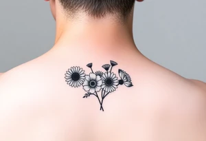 Small flower bouquet with order of flowers, daisy, cosmo, poppy, chrysanthemum, cosmo tattoo idea