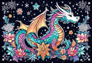 Constellation, kawaii dragon, snowflake tattoo idea
