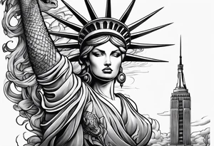 Hot girl as Statue of Liberty with dragon wrapped around neck tattoo idea