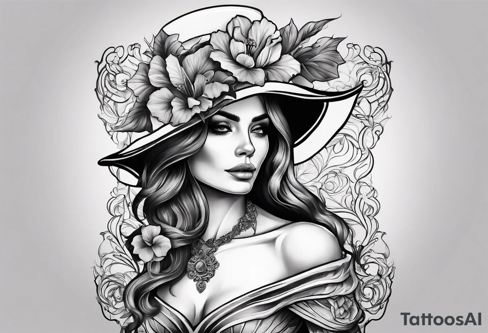 female skeleton with hibiscus flower tattoo idea