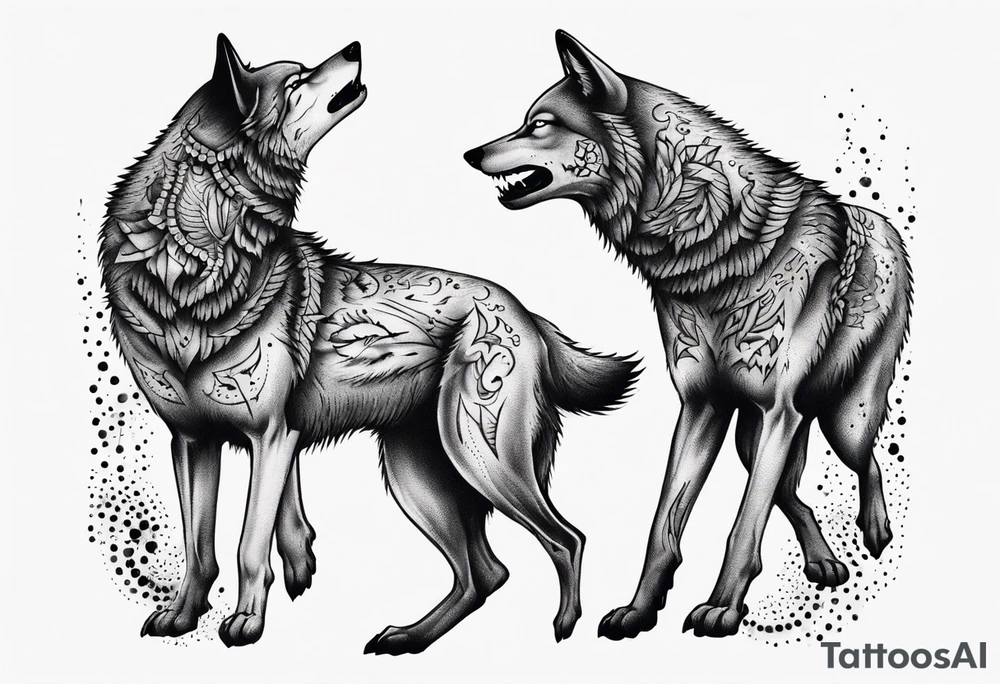 two wolves dancing tattoo idea