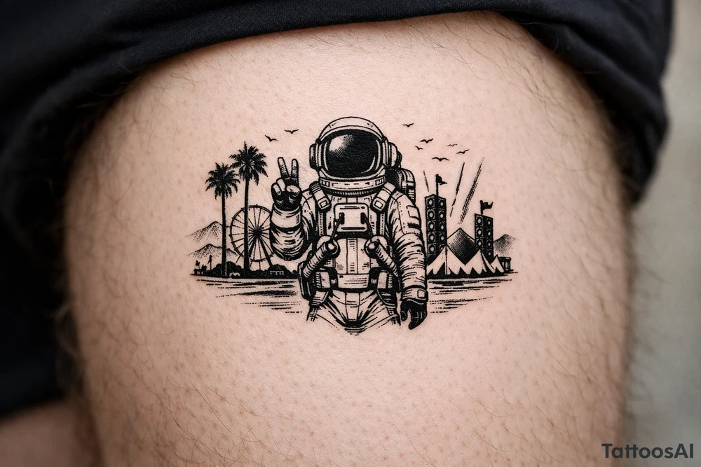 Coachella music festival, without the title of the festival, with astronaut tattoo idea